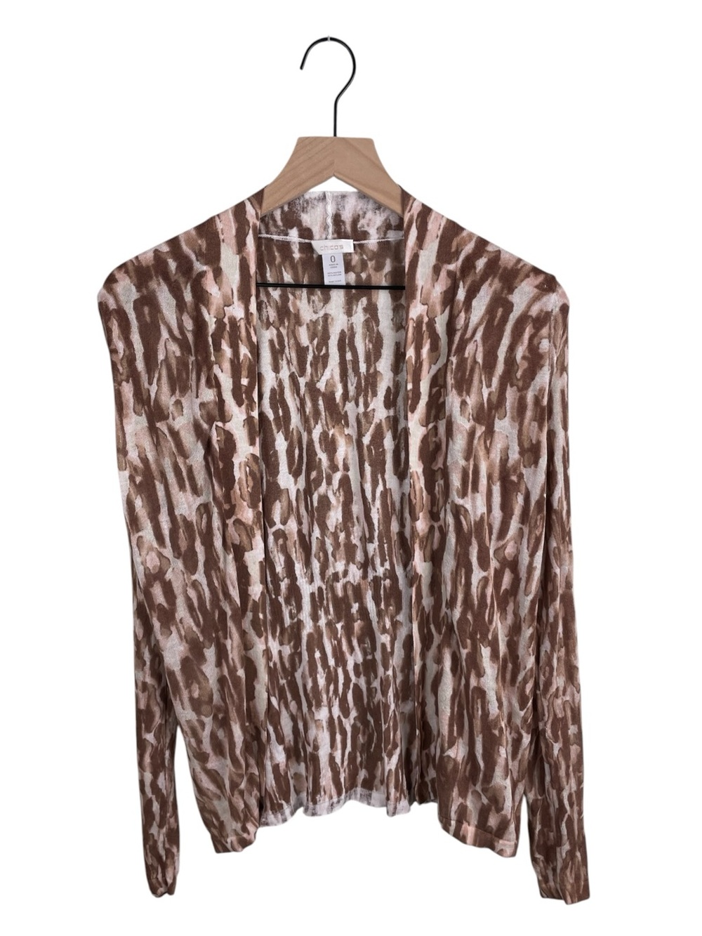 Chico's Animal Print Open Front Cardigan Sweater Size 0 US Small Peplum Back